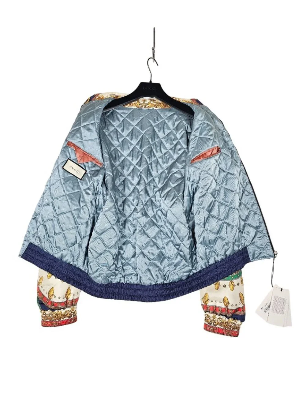 Gucci Mens Mermaid Circle Print Silk Twill Bomber Jacket IT 52 Multicolor NWT